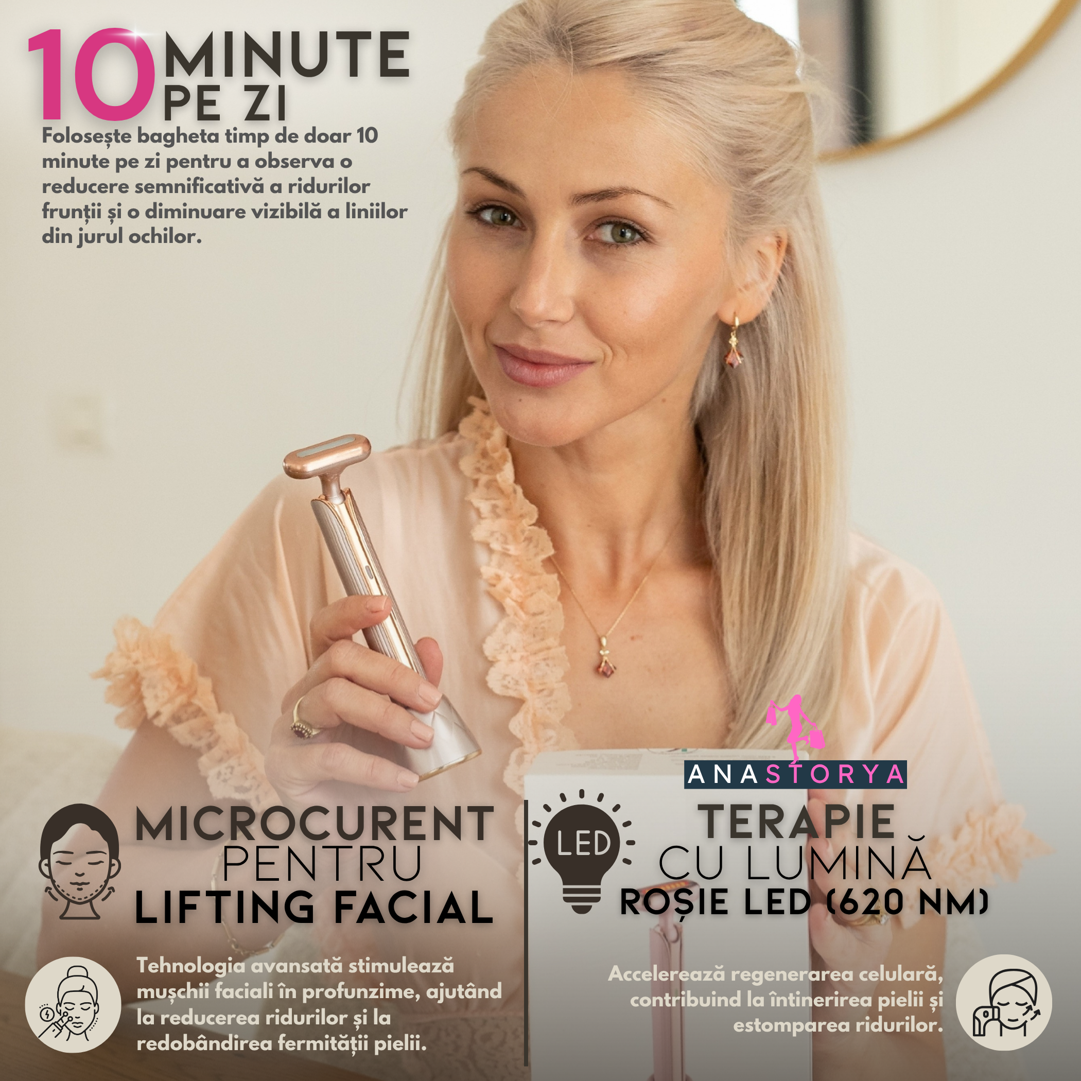 Aparat ingrijire faciala rotativa cu lumina rosie 4 in 1 AnaStorya