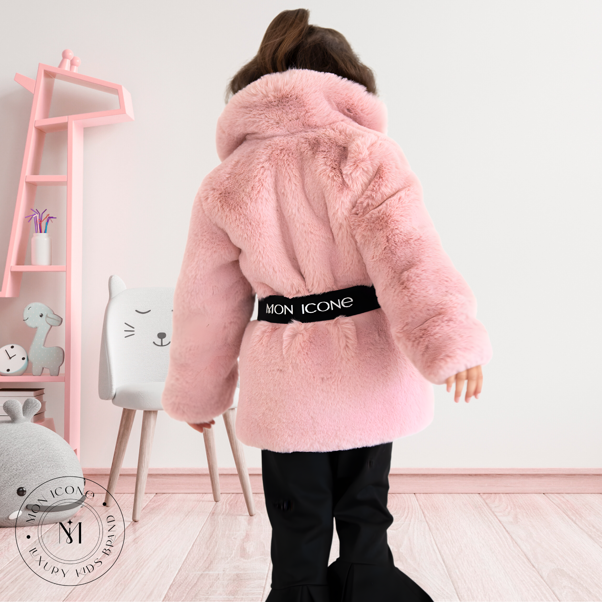 Haină pentru fete Mon Icone, blana naturală, roz, 98 cm