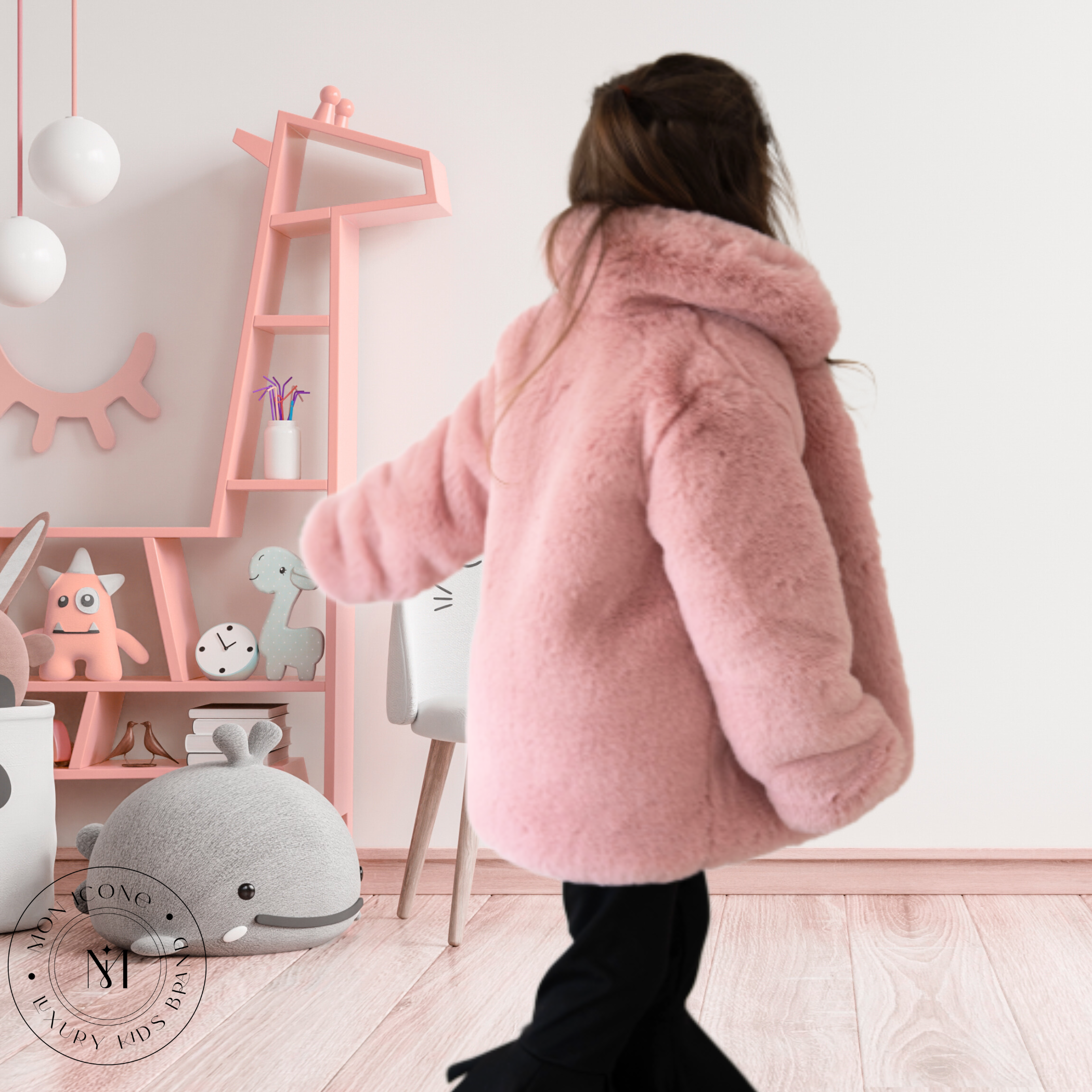 Haină pentru fete Mon Icone, blana naturală, roz, 98 cm