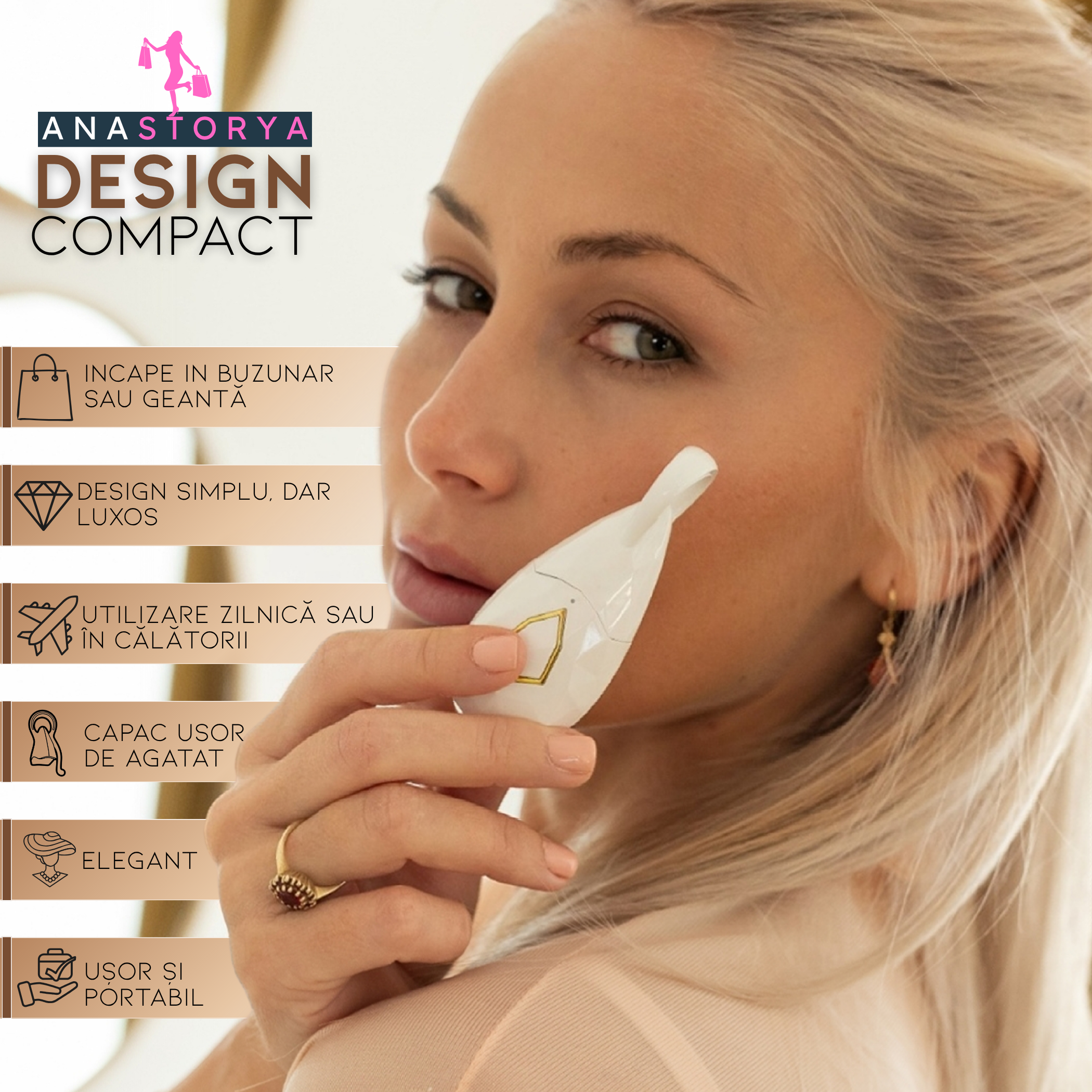 Aparat ingrijire faciala pentru ingrijirea ochilor AnaStorya, 4 in 1, anti-rid, anti-pungi sub ochi, lifting facial