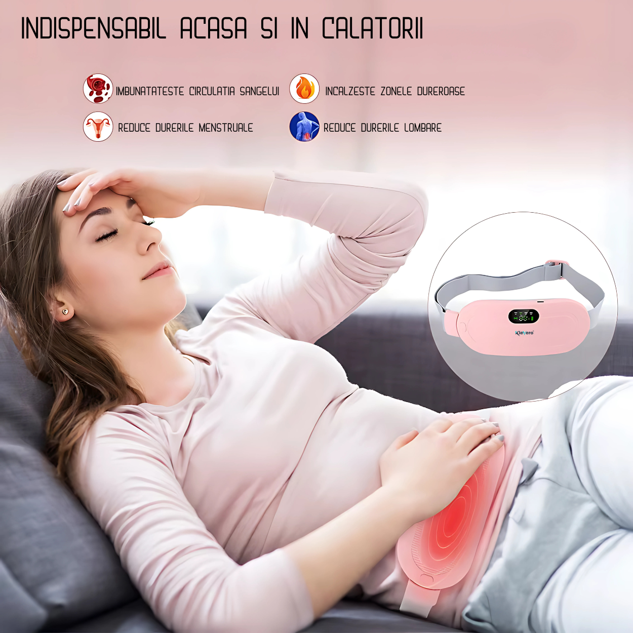 Klevero Massage- und Wärmegürtel, Linderung von Menstruationsbeschwerden.