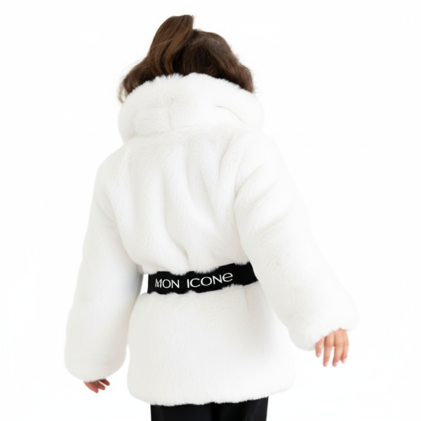 Haină pentru fete Mon Icone, blana naturală, alba, 98 cm