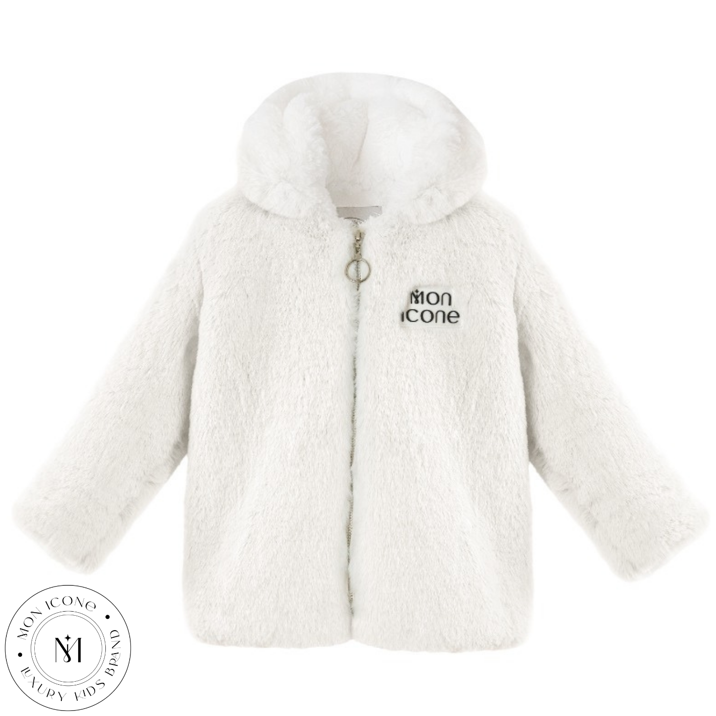 Haină pentru fete Mon Icone, blana naturală, alba, 98 cm
