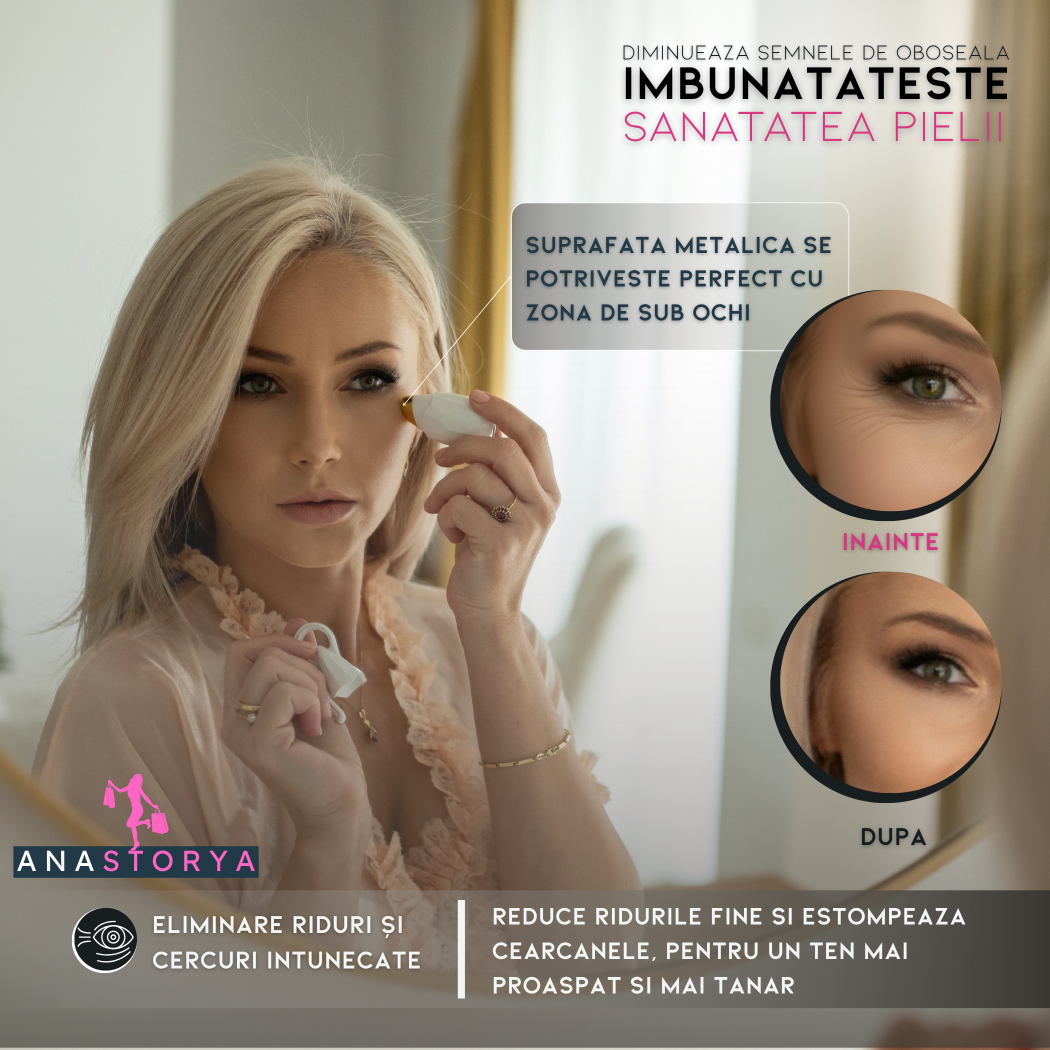Aparat ingrijire faciala pentru ingrijirea ochilor AnaStorya, 4 in 1, anti-rid, anti-pungi sub ochi, lifting facial