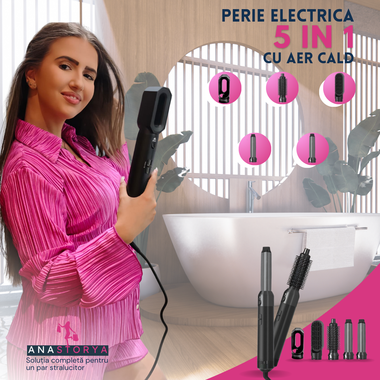 Perie Electrica cu aer cald 5 IN 1, Motor 1000W AnaStorya