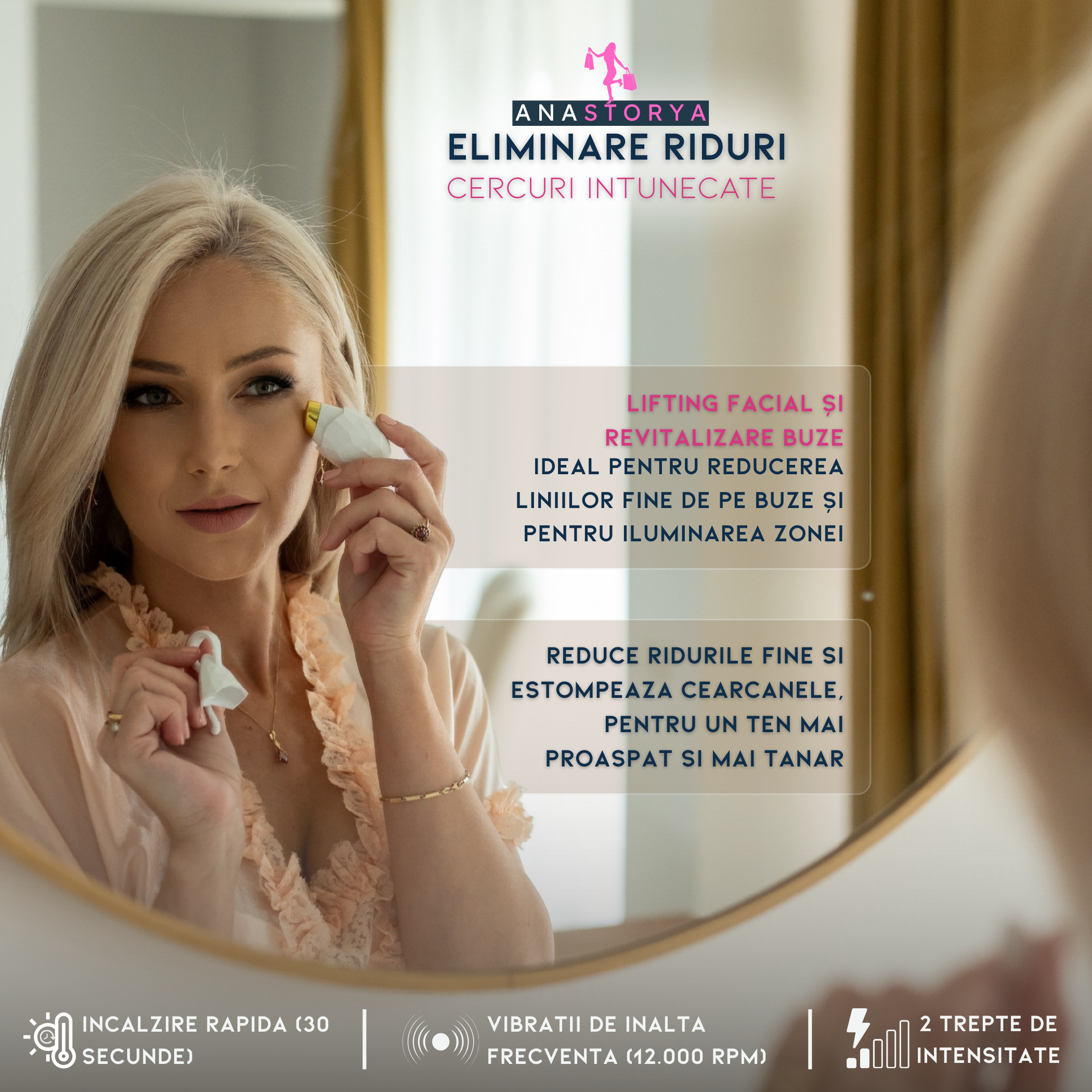 Aparat ingrijire faciala pentru ingrijirea ochilor AnaStorya, 4 in 1, anti-rid, anti-pungi sub ochi, lifting facial