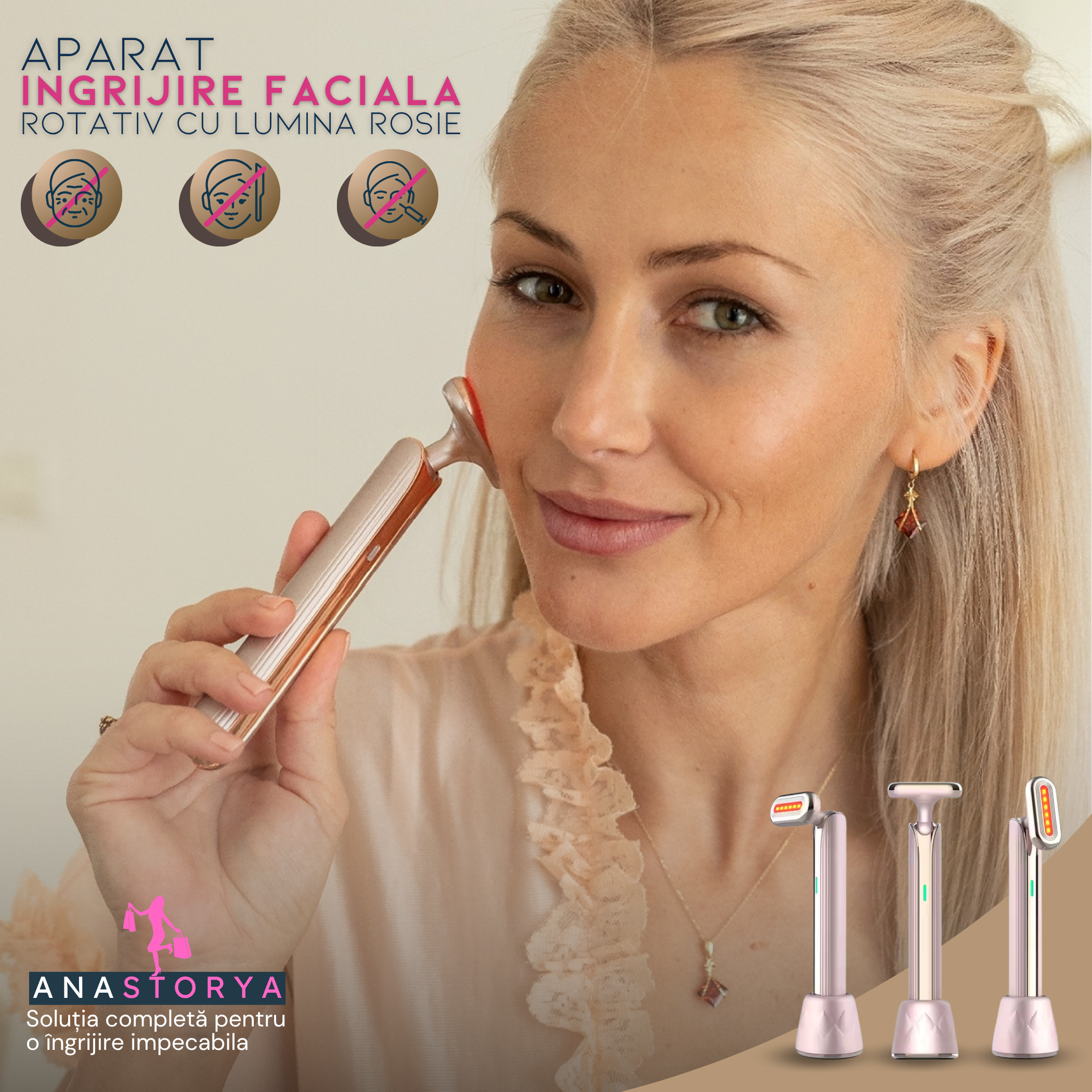 Aparat ingrijire faciala rotativa cu lumina rosie 4 in 1 AnaStorya