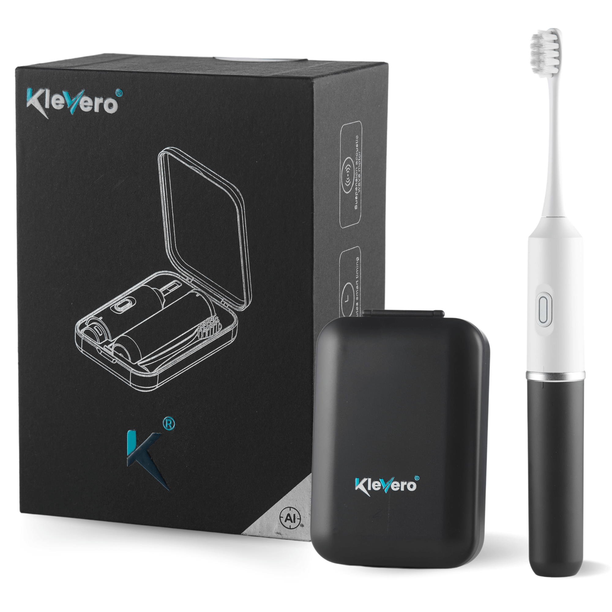 Periuta de Dinti Electrica Ultrasonica Klevero – 2 Capete de Perie, Design Portabil cu Husa de Calatorie, 3 Niveluri de Intensitate, 5 Moduri, IPX7 Rezistenta la Apa, Autonomie de 90 de Zile