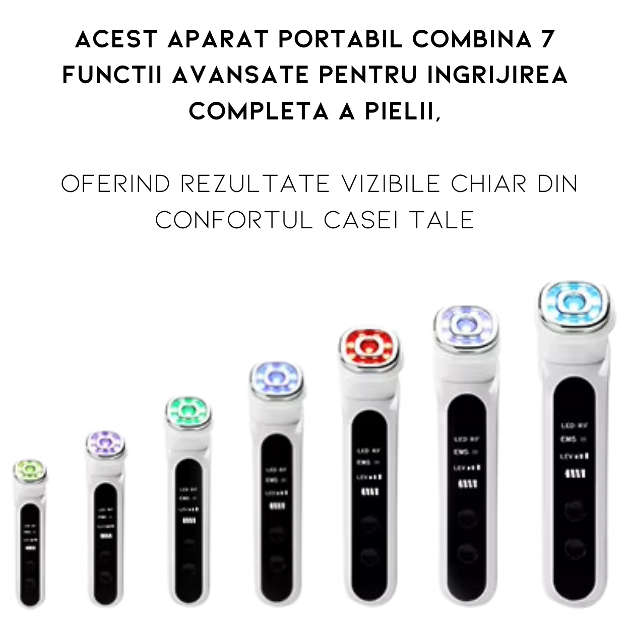 Dispozitiv Facial 7 in 1 Klevero, cu Terapie LED, RF si EMS – Rejuvenare, Lifting si Tratarea Acneei