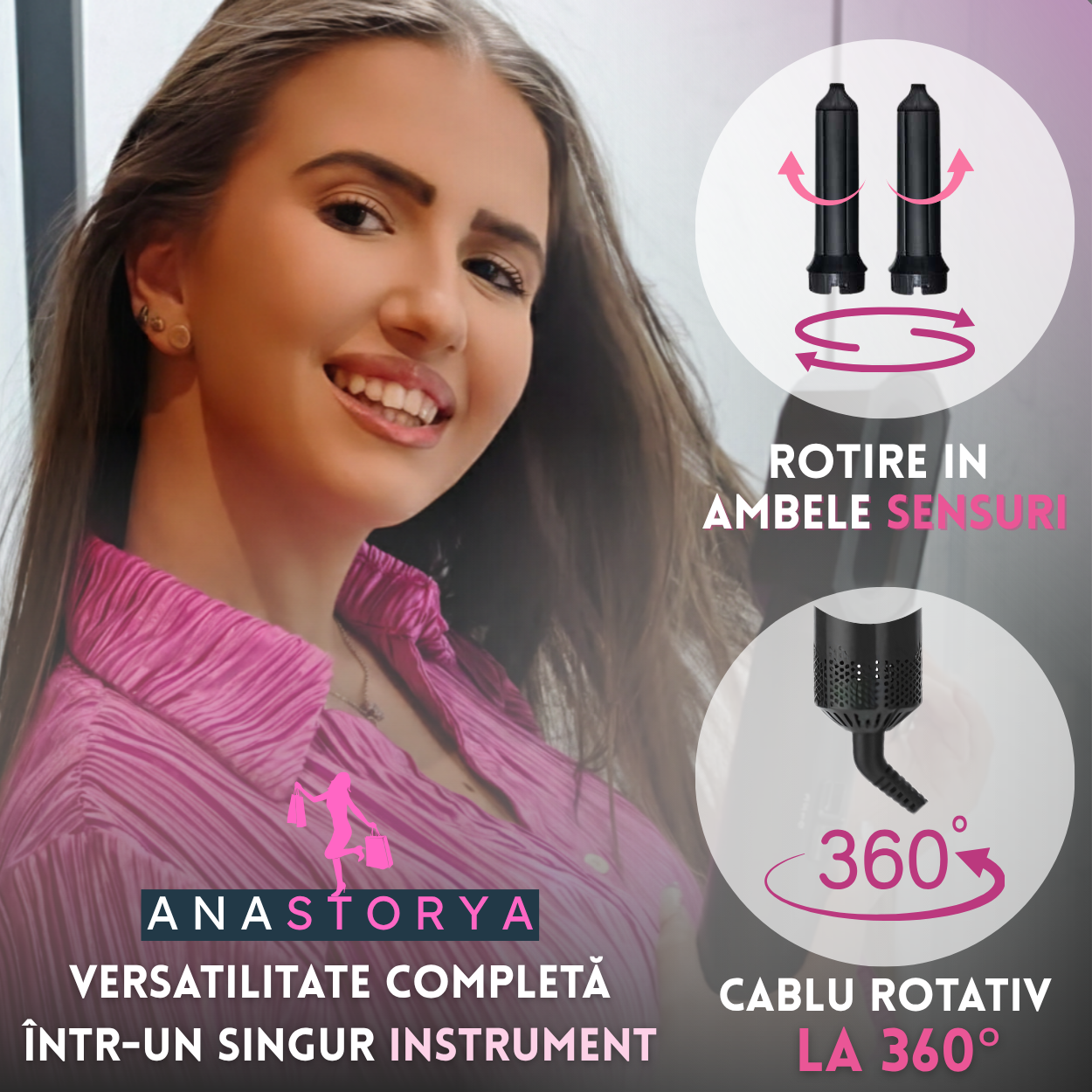 Perie Electrica cu aer cald 5 IN 1, Motor 1000W AnaStorya