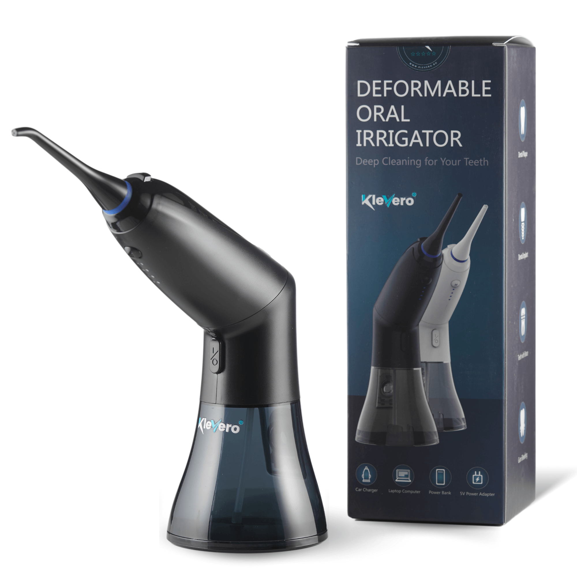 Irigator Bucal Profesional Deformabil KLEVERO® – Dus Bucal Portabil Fara Fir, Igiena Orala Avansata, Rezervor 260 ml, Tehnologie IPX7, 4 Moduri Ajustabile, Ideal pentru Acasa si Calatorii