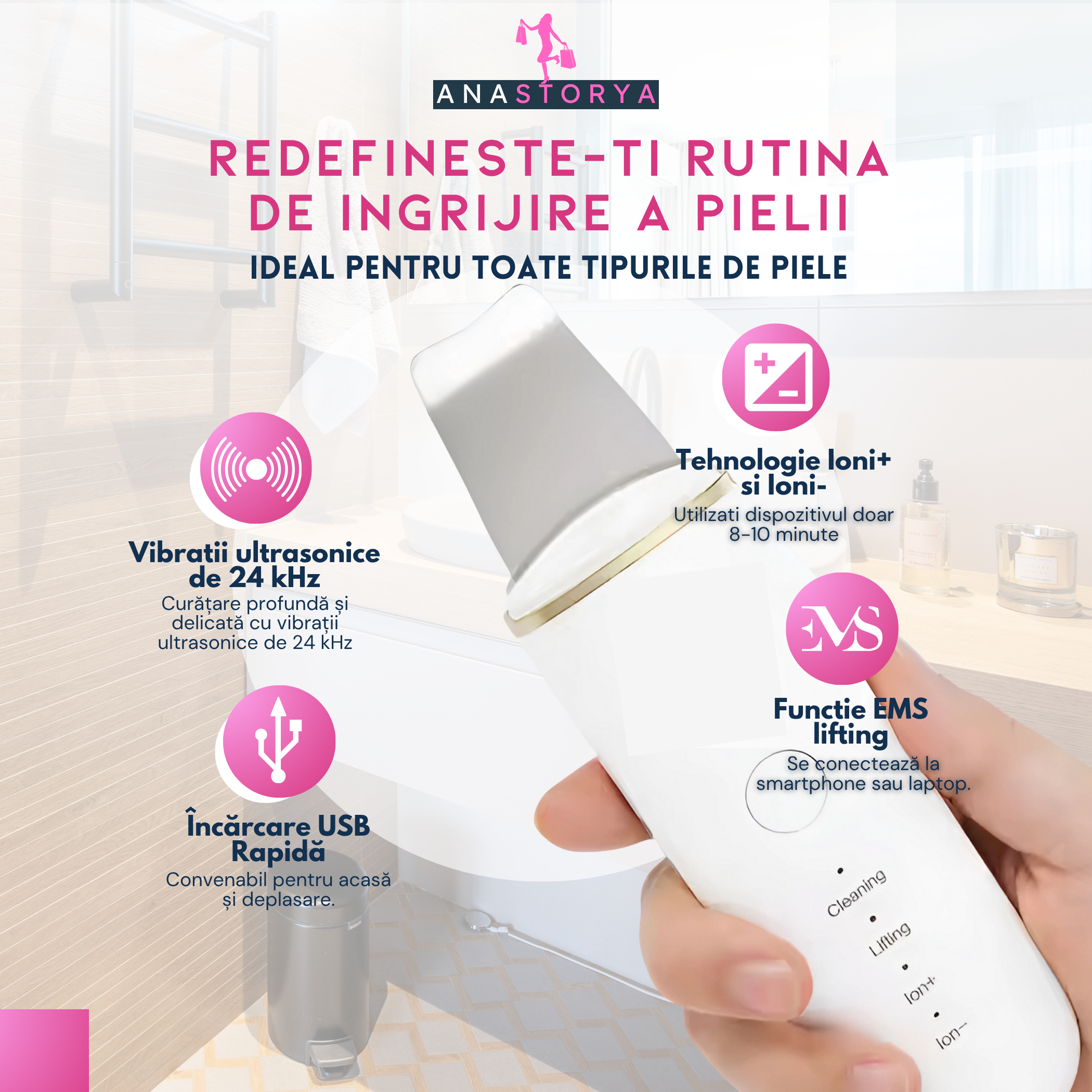 Aparat Profesional de Curatare Faciala Ultrasunete AnaStorya