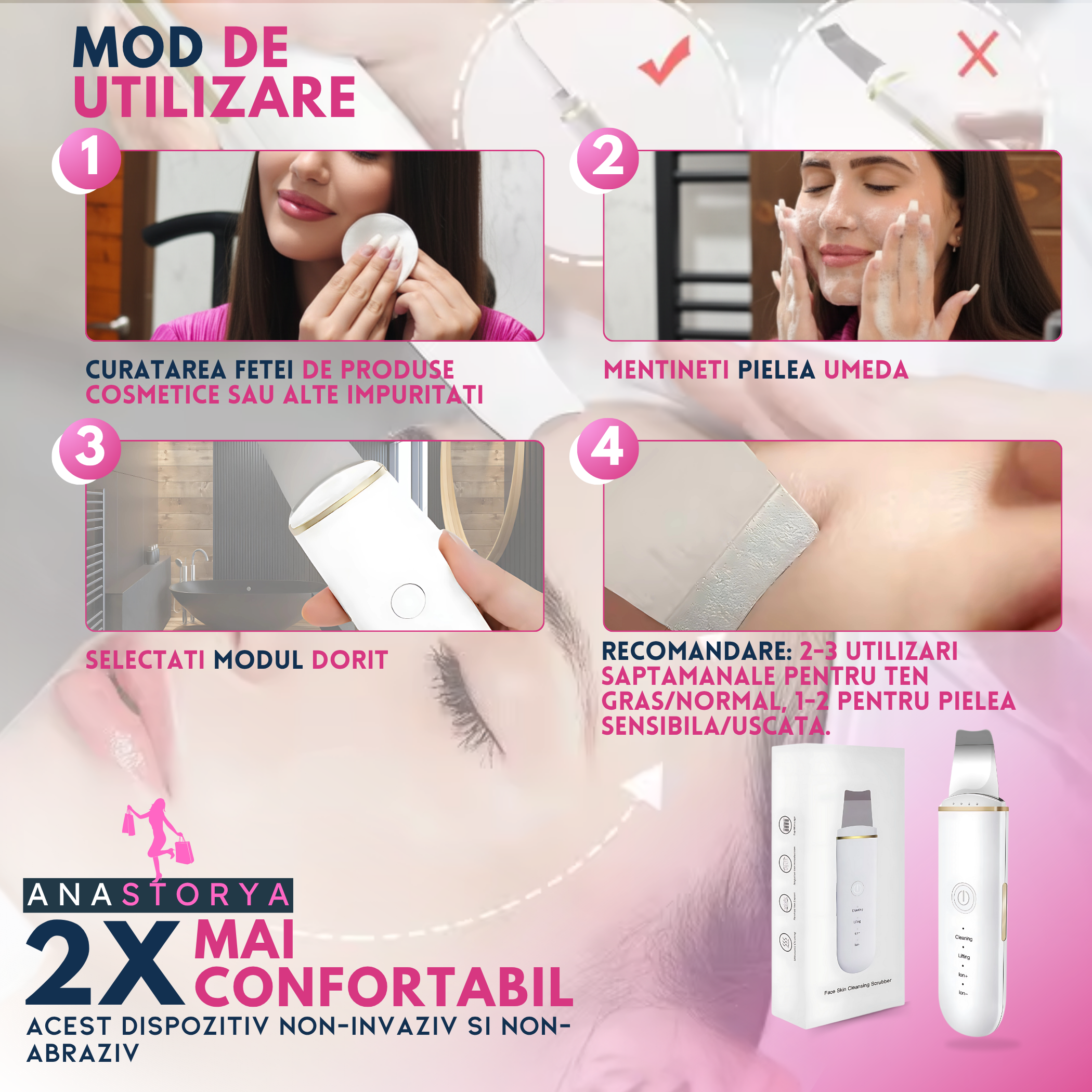 Aparat Profesional de Curatare Faciala Ultrasunete AnaStorya