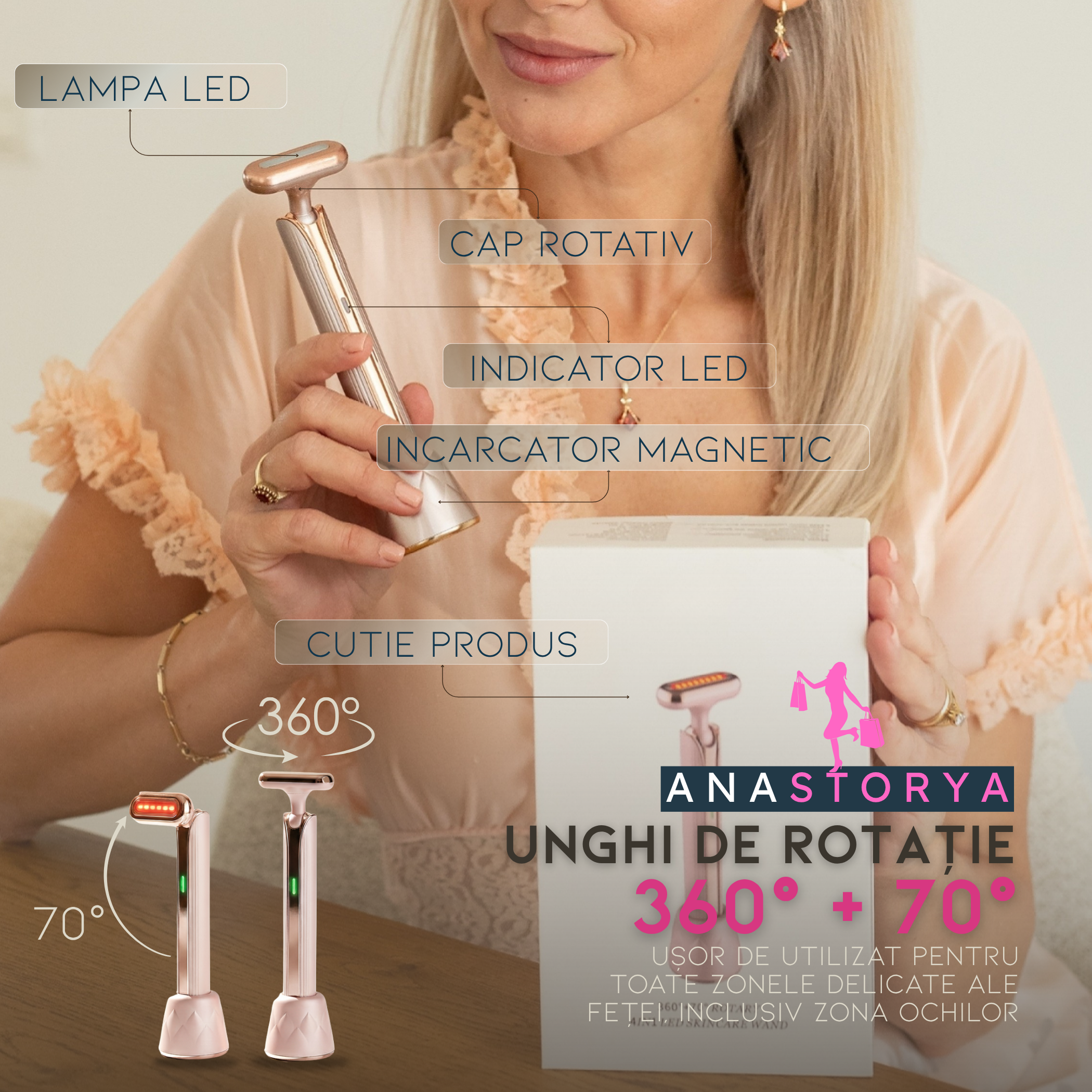 Aparat ingrijire faciala rotativa cu lumina rosie 4 in 1 AnaStorya