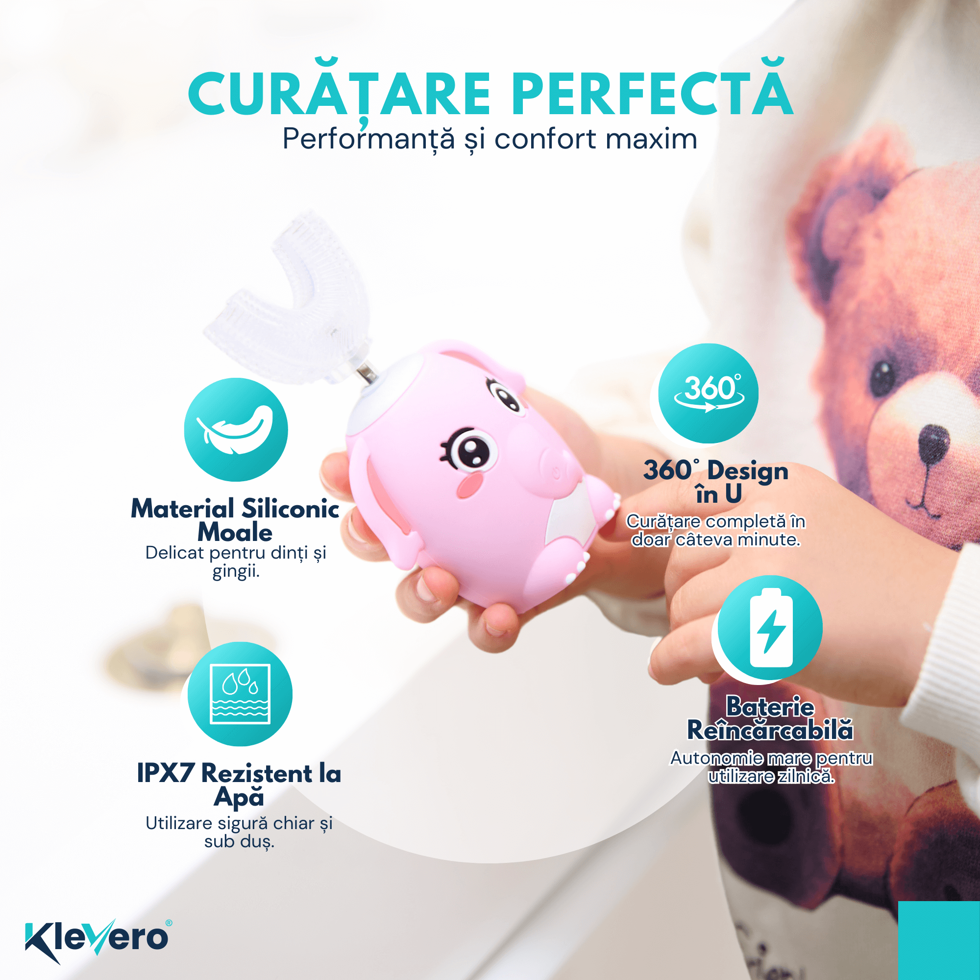 Periuta Electrica pentru Copii - Roz KleVero