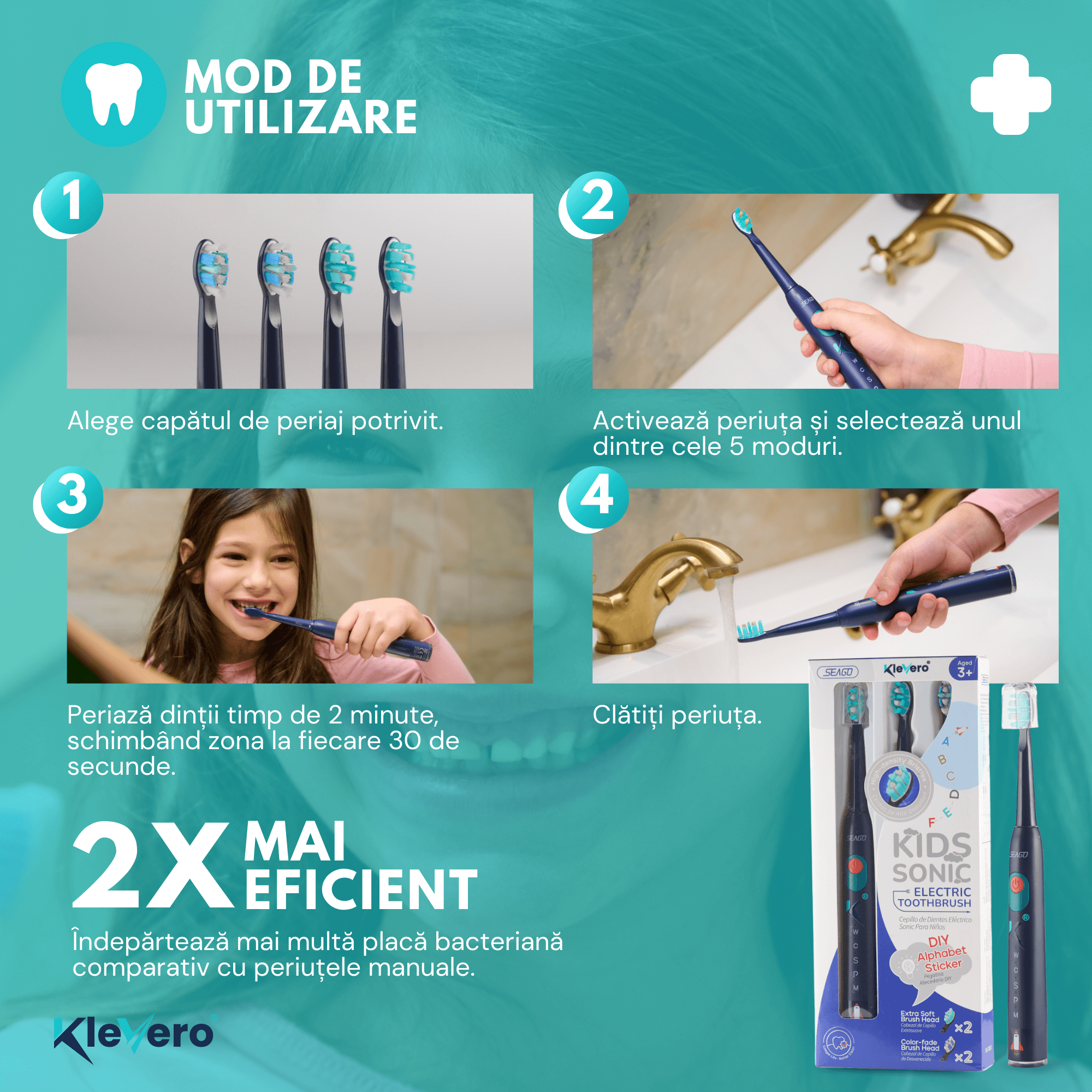 Periuta de Dinti Electrica pentru Copii - Albastra KleVero