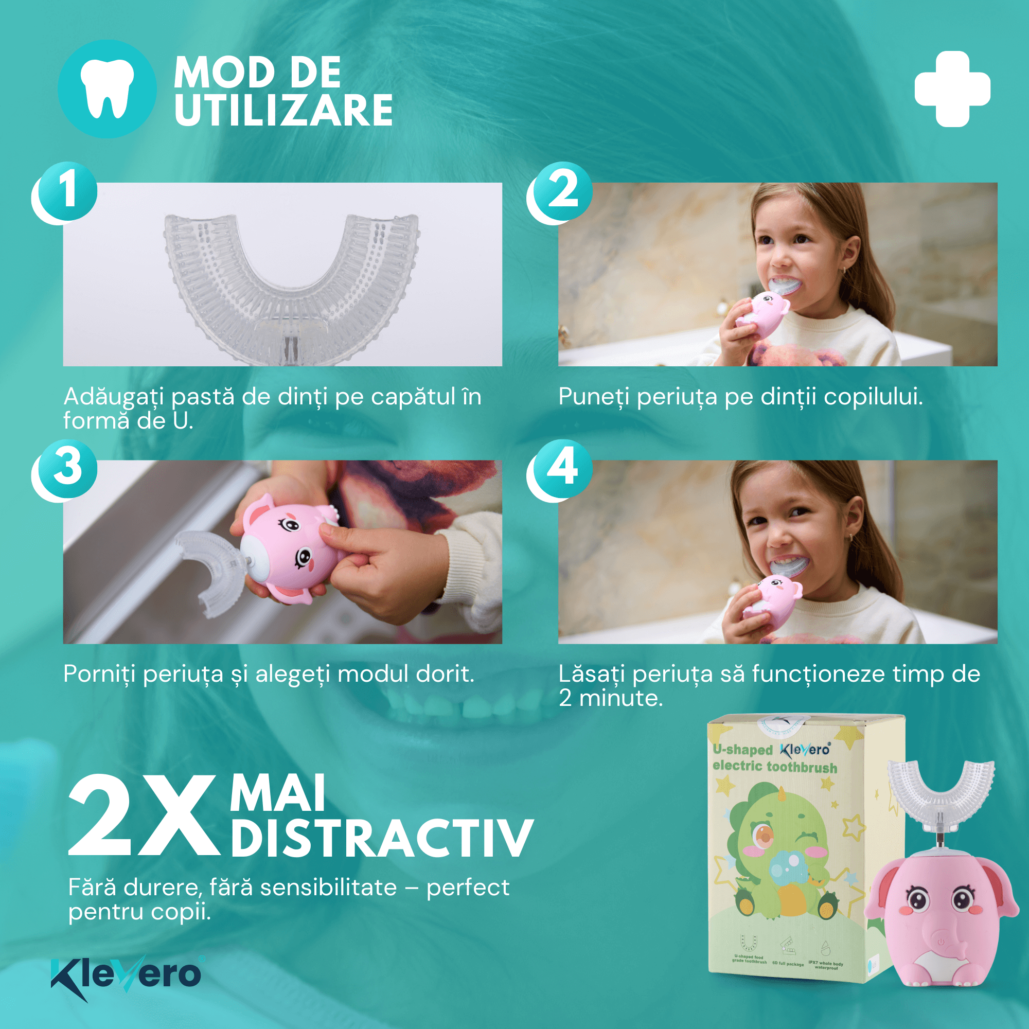 Periuta Electrica pentru Copii - Roz KleVero