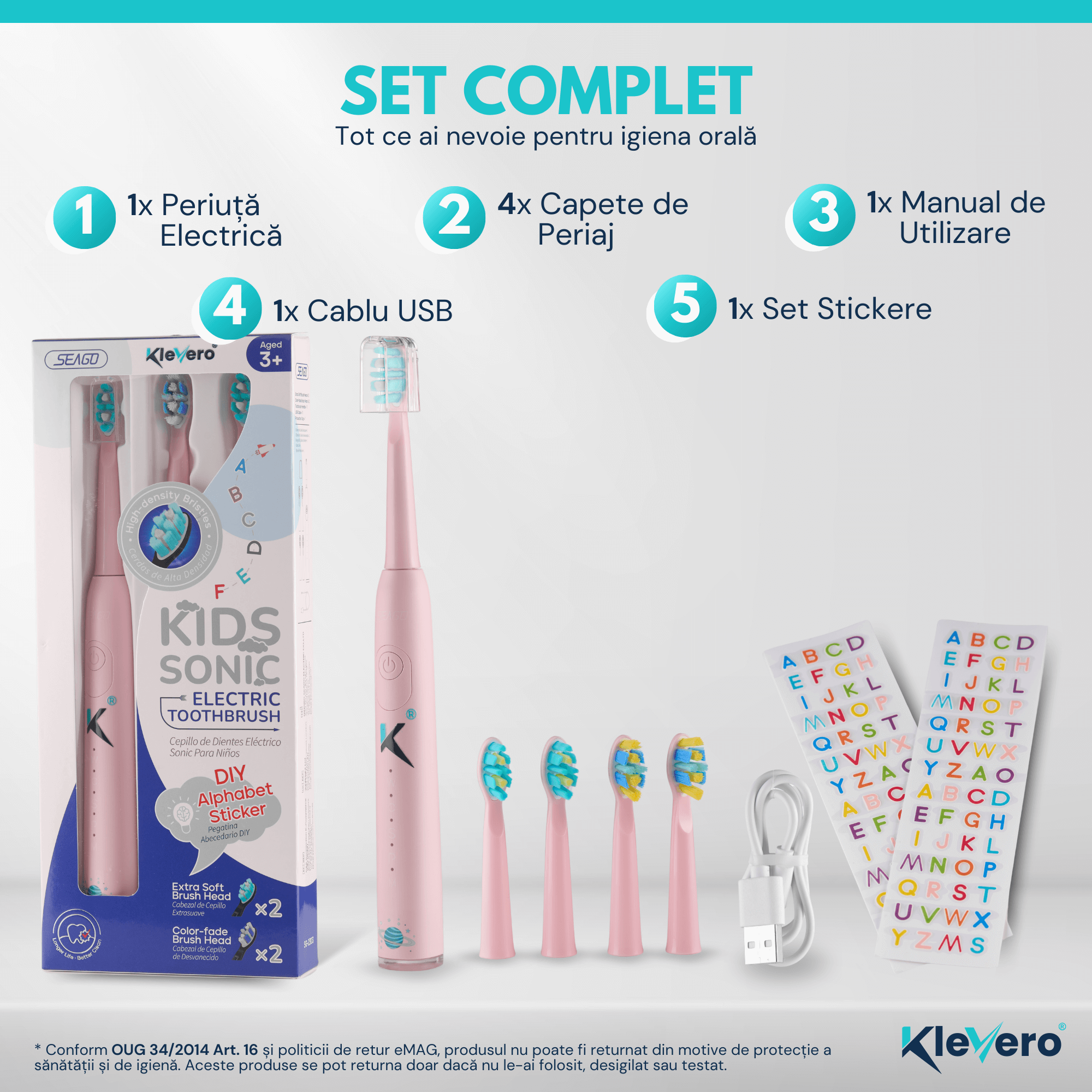 Periuta de Dinti Electrica pentru Copii - Roz KleVero