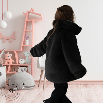 Haină pentru fete Mon Icone, blana naturală, neagra, 98 cm