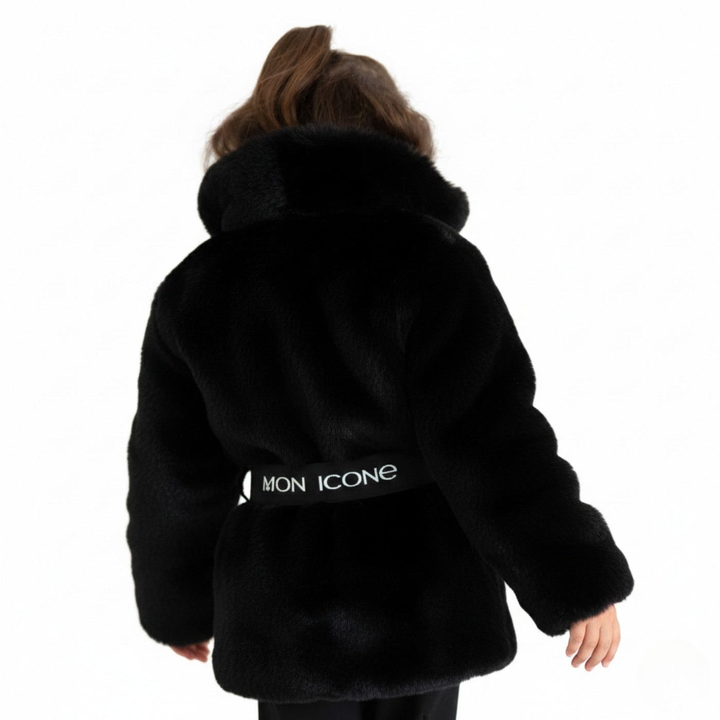 Haină pentru fete Mon Icone, blana naturală, neagra, 98 cm
