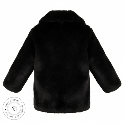 Haină pentru fete Mon Icone, blana naturală, neagra, 98 cm