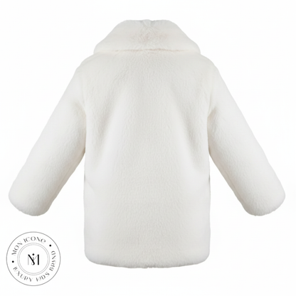 Haină pentru fete Mon Icone, blana naturală, alba, 98 cm