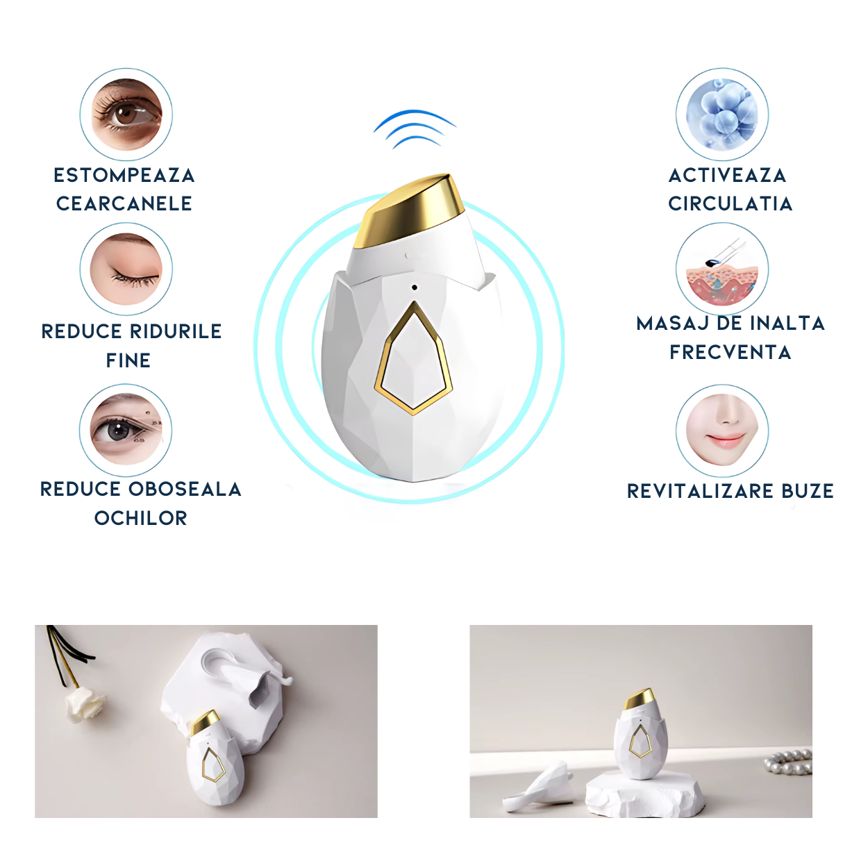 Aparat ingrijire faciala pentru ingrijirea ochilor Klevero, 4 in 1, anti-rid, anti-pungi sub ochi, lifting facial