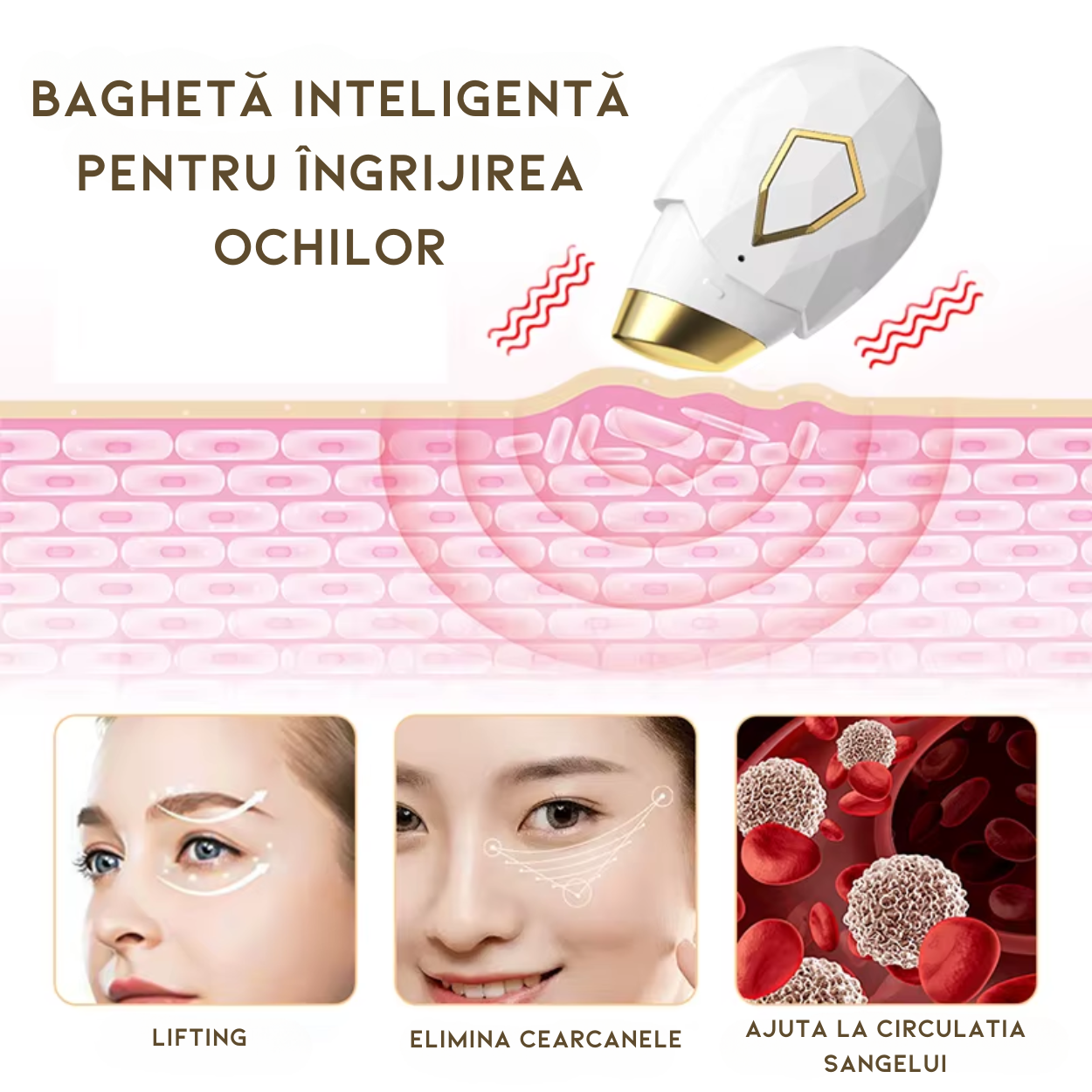 Aparat ingrijire faciala pentru ingrijirea ochilor Klevero, 4 in 1, anti-rid, anti-pungi sub ochi, lifting facial