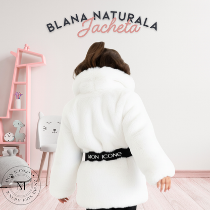Haină pentru fete Mon Icone, blana naturală, alba, 98 cm