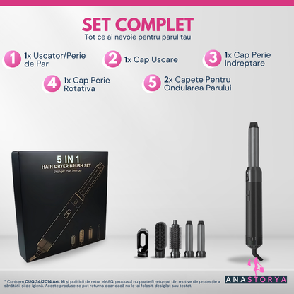 Perie Electrica cu aer cald 5 IN 1, Motor 1000W AnaStorya