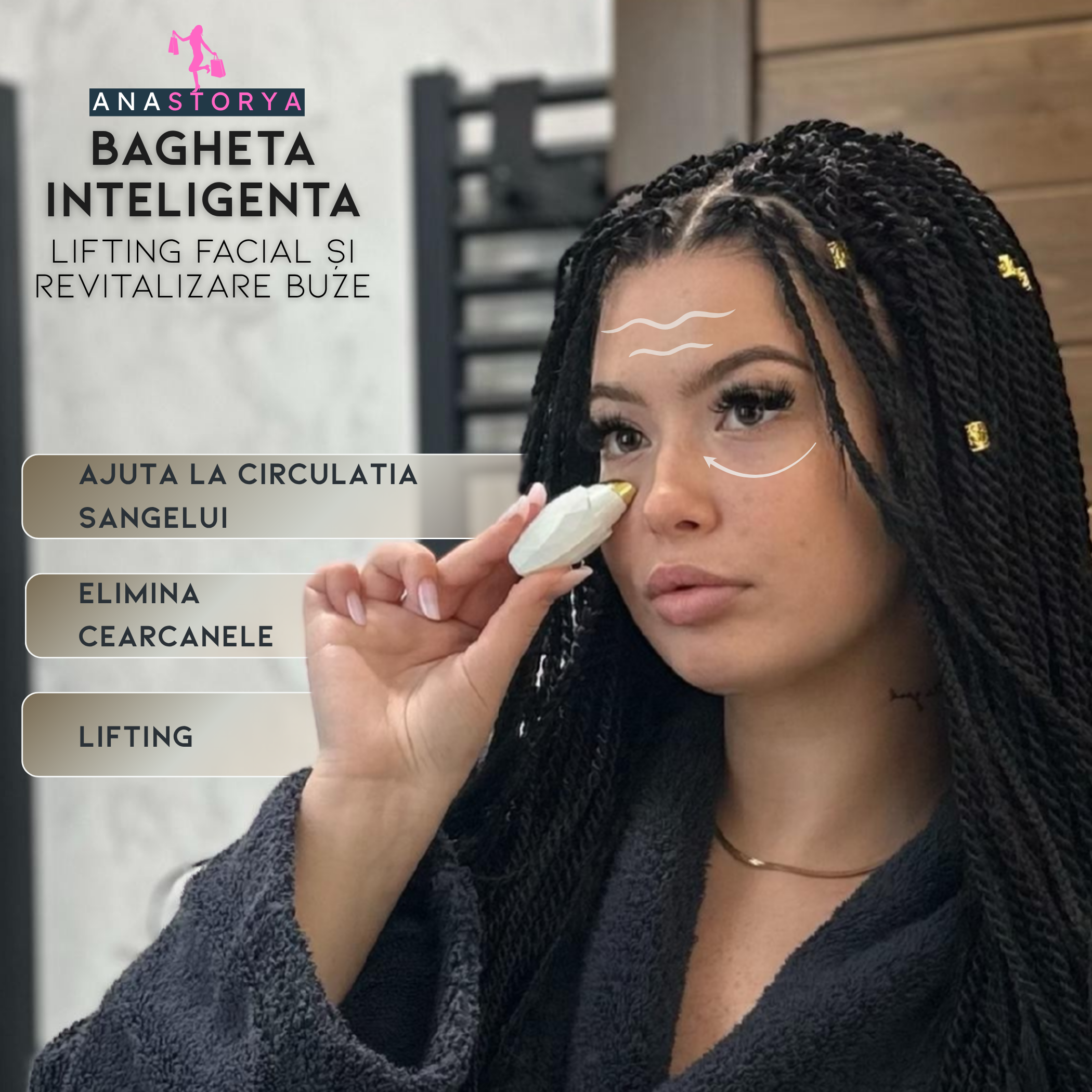 Aparat ingrijire faciala pentru ingrijirea ochilor AnaStorya, 4 in 1, anti-rid, anti-pungi sub ochi, lifting facial