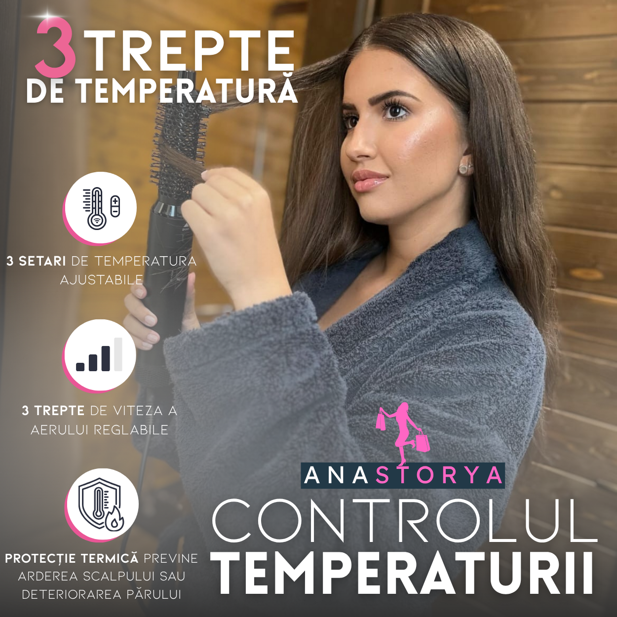 Perie Electrica cu aer cald 5 IN 1, Motor 1000W AnaStorya