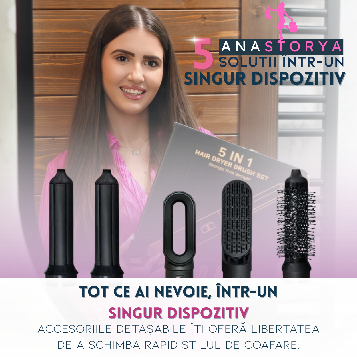 Perie Electrica cu aer cald 5 IN 1, Motor 1000W AnaStorya