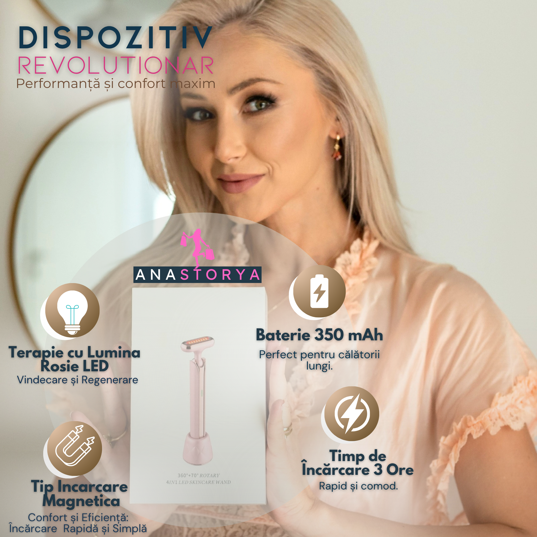 4 in 1 rotating facial care device with red light 