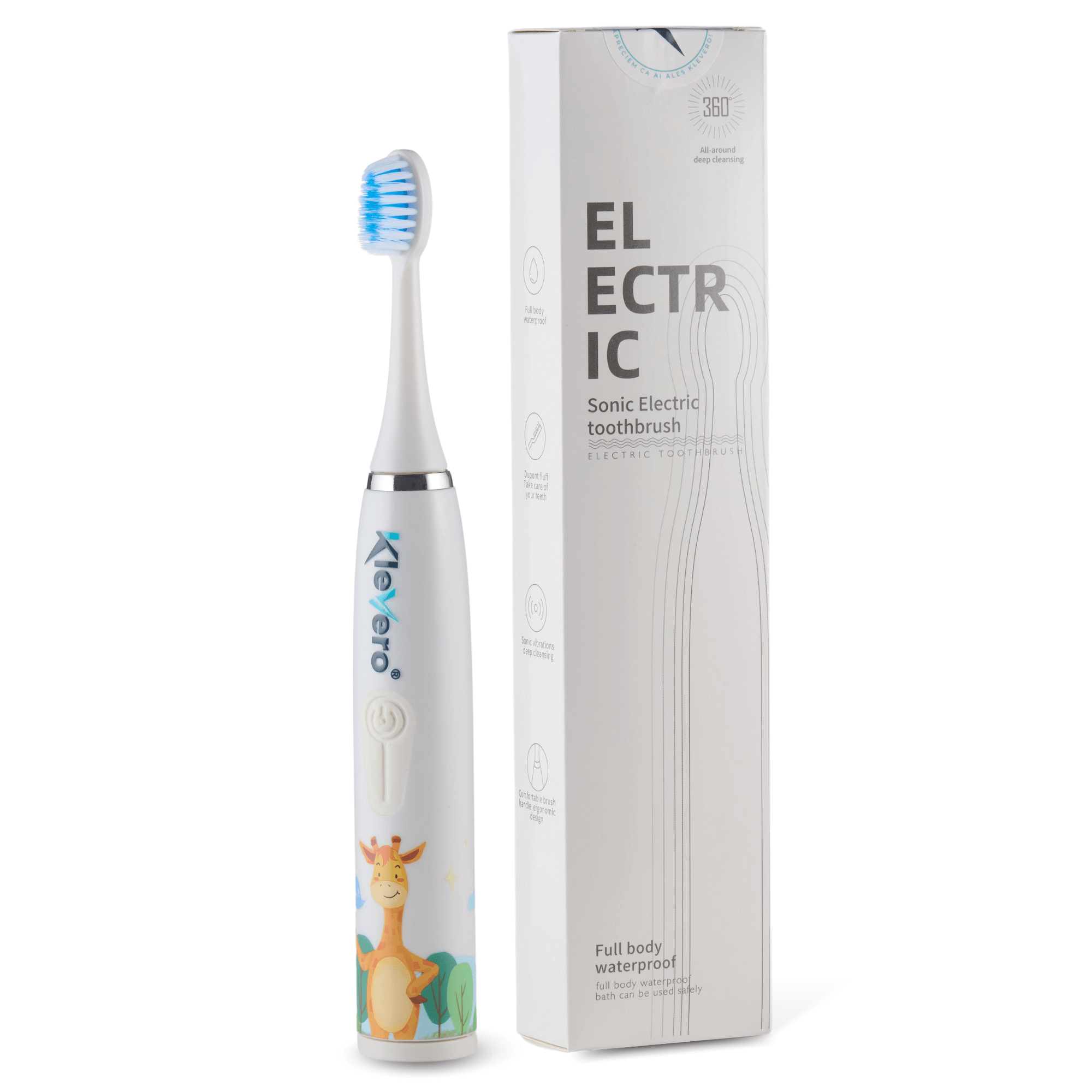Periuta de Dinti Electrica pentru Copii Klevero – Design cu Girafa, Rezistenta la Apa IPX7
