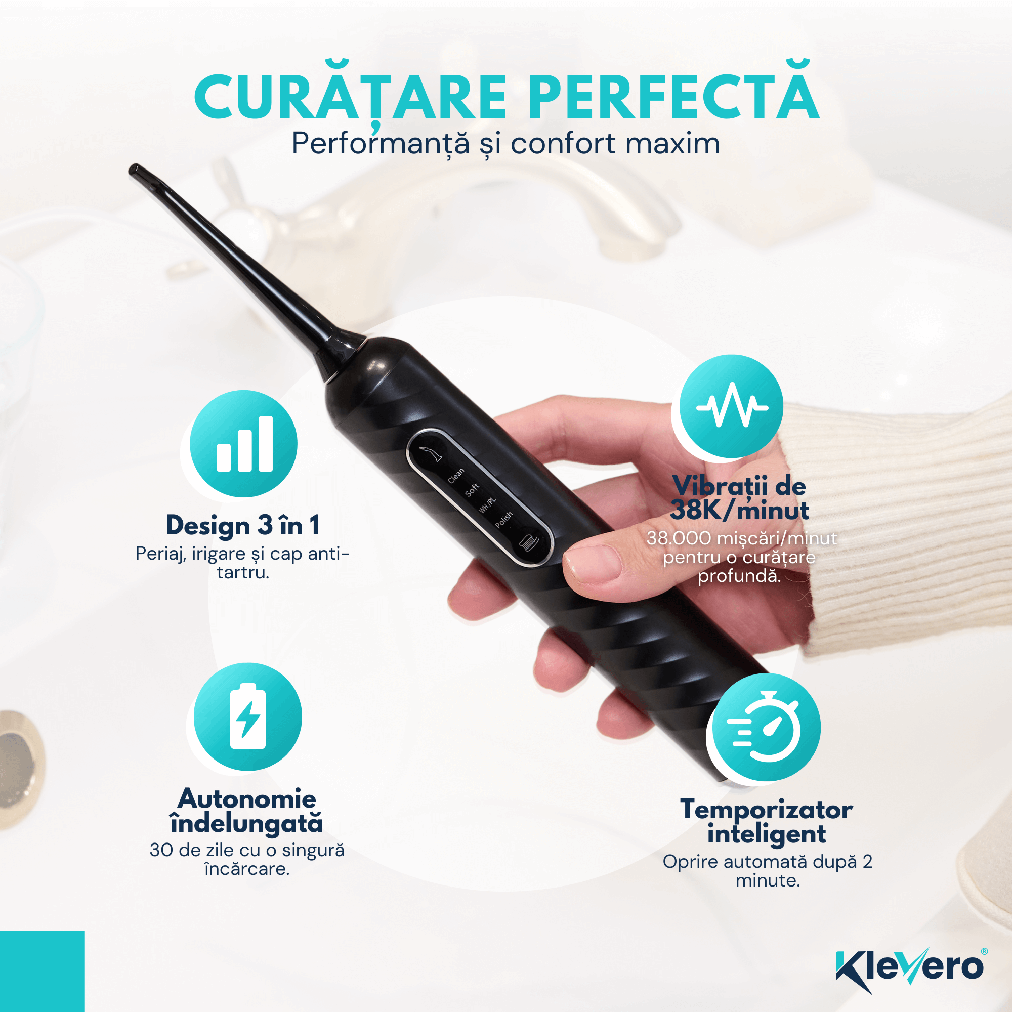 Periuta Electrica 3-in-1 cu Irigator Bucal si cap eliminare tartru